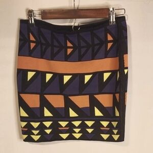 Rachel Roy Purple Black Orange Knit Mini Skirt sz M EUC